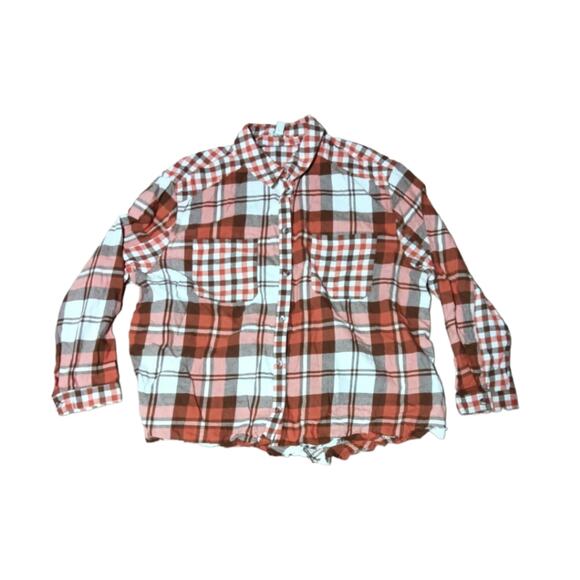 Cato orange and brown button down flannel - Picture 1 of 4